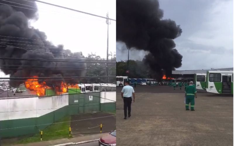 VÍDEO: incêndio atinge garagem de ônibus em Manaus