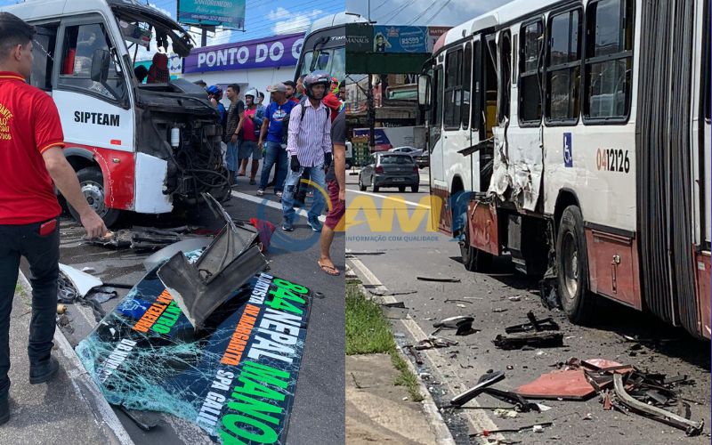 Acidente com micro-ônibus no Centro de Manaus (Foto: Feifiane Ramos/Portal AM1)