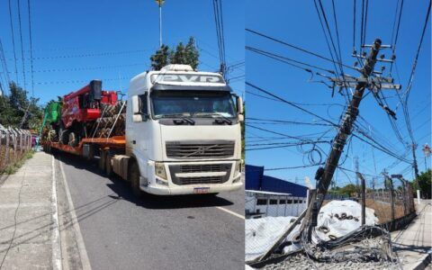 Carreta bate em poste e deixa avenida Rodrigo Otávio interditada