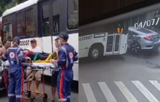 Vídeo: colisão entre ônibus e carro deixa um homem ferido no Coroado
