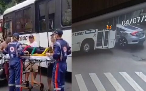 Vídeo: colisão entre ônibus e carro deixa um homem ferido no Coroado