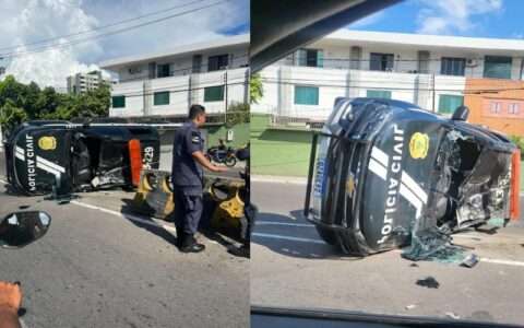 Viatura da PC-AM capota e presos tentam fugir em Manaus