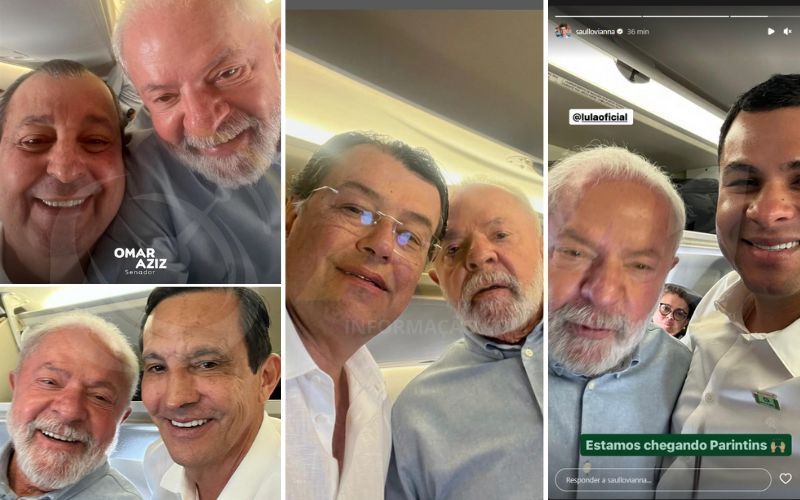 Omar, Braga, Sidney e Saullo tietam Lula em avião rumo a Parintins