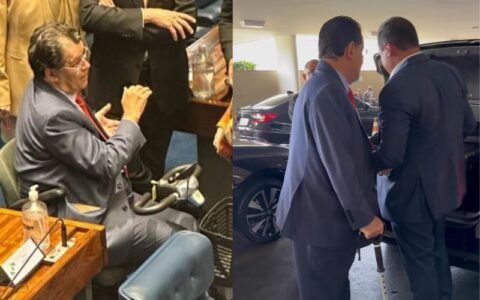 Braga usa bengala e cadeira de rodas em encontro com Wilson