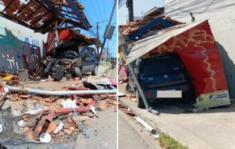 Motorista destrói parada de ônibus e lanchonete em Manaus