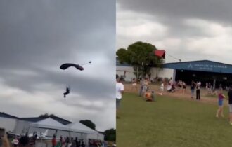 Vídeo: homem morre na hora ao ser atingindo por paraquedista