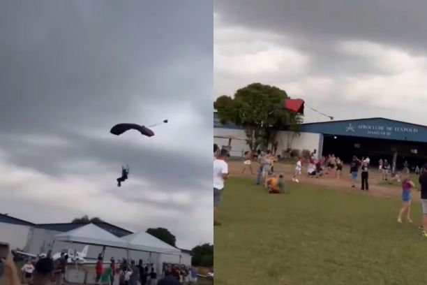 Vídeo: homem morre na hora ao ser atingindo por paraquedista