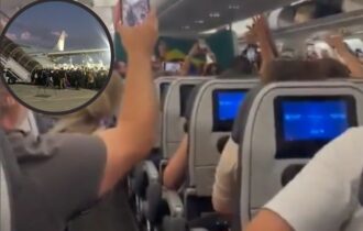 Dentro de avião, 211 brasileiros comemoram saída de Israel