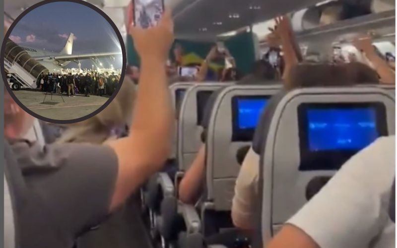 Dentro de avião, 211 brasileiros comemoram saída de Israel