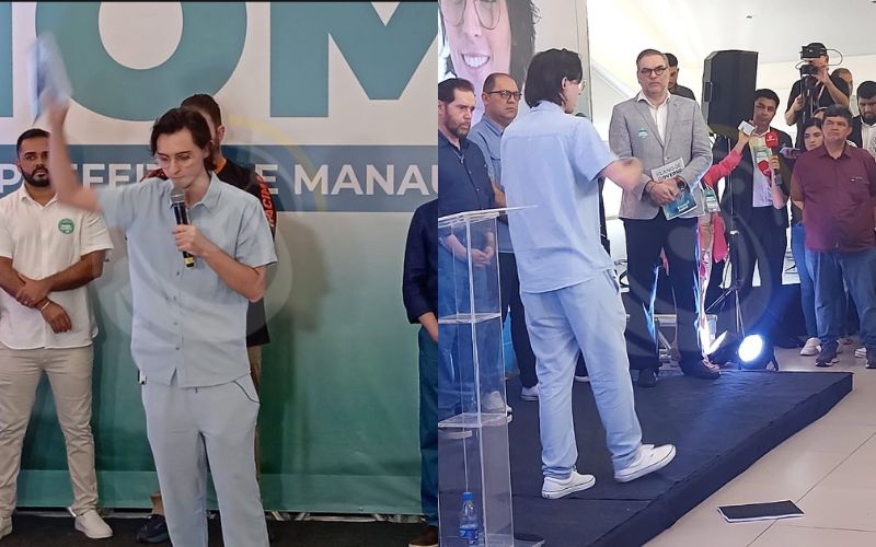 Aglomeração, atraso, calor e desrespeito marcam pré-candidatura de Amom a prefeito