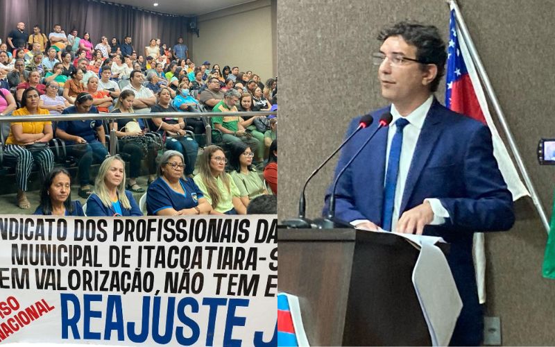 Prefeito de Itacoatiara enfrenta protesto de professores durante leitura de mensagem na Câmara