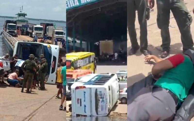 Ônibus tomba no porto da Ceasa e deixa ao menos um ferido em Manaus