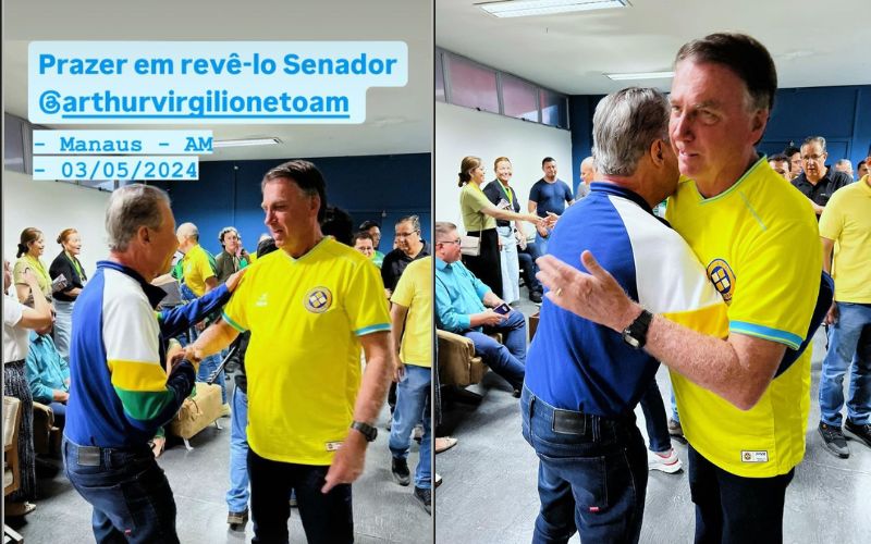 (Fotos: Reprodução/Redes sociais - @jairbolsonaro/@arthurvirgilionetoam) Bolsonaro muda o tom sobre Arthur e diz que é um prazer rever o senador