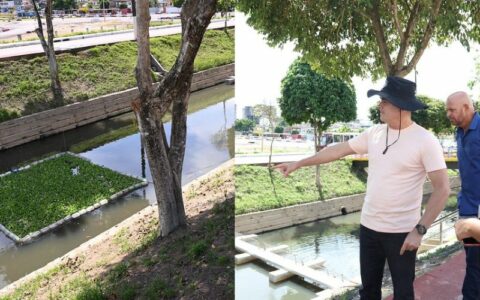 David Almeida inspeciona ecobarreiras do igarapé dos Franceses