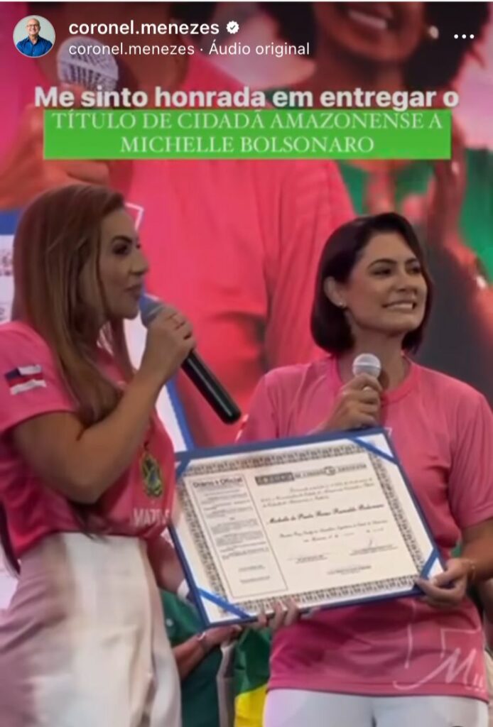 Publicação Alfredo Menezes sobre Michele Bolsonaro