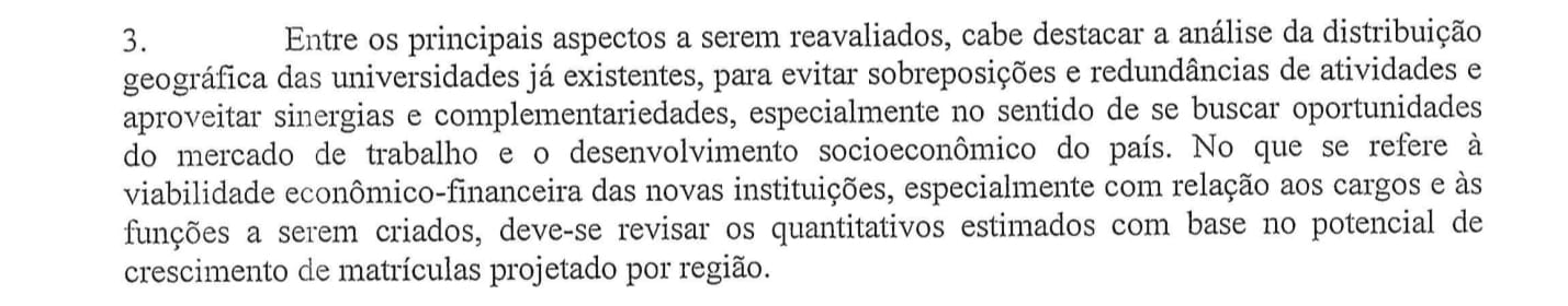 Universidades retiradas de pauta