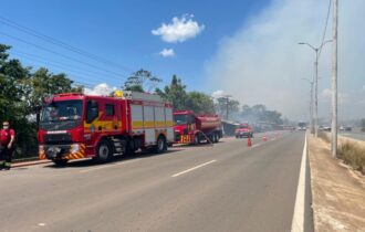 Corpo de Bombeiros combate incêndio em vegetação e impede propagação para residências