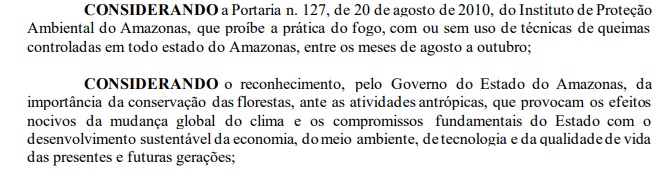 Decreto que proíbe uso do fogo no Amazonas