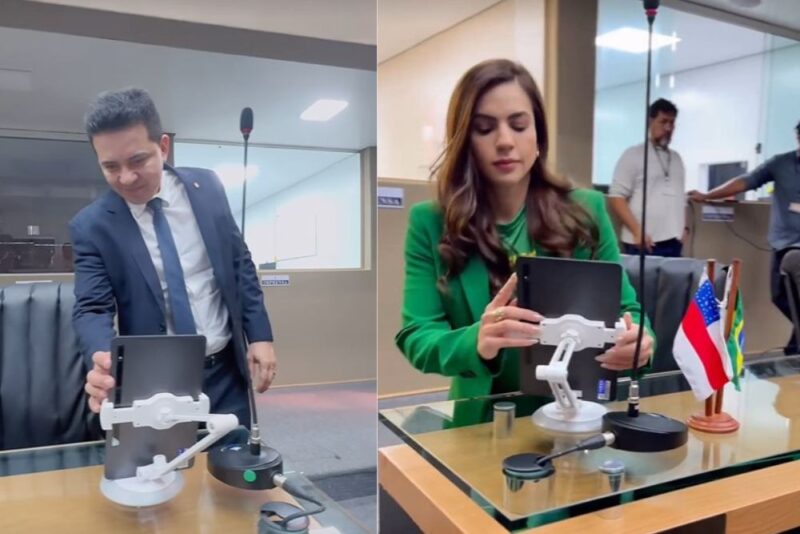 Delegado Péricles e Débora Menezes batem ponto na Aleam e deixam sessão para acompanhar chegada de Bolsonaro