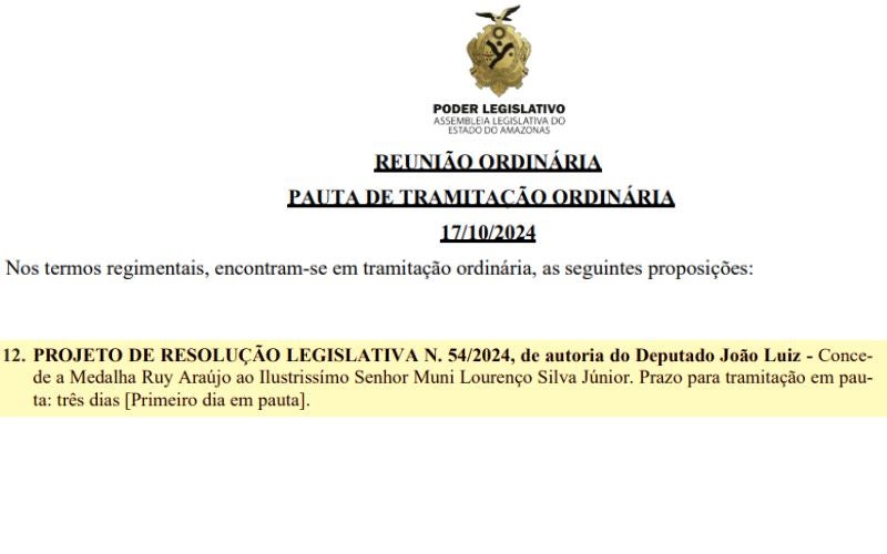 João Luiz quer homenagear pecuarista que degradou floresta em Autazes com Medalha Ruy Araújo
