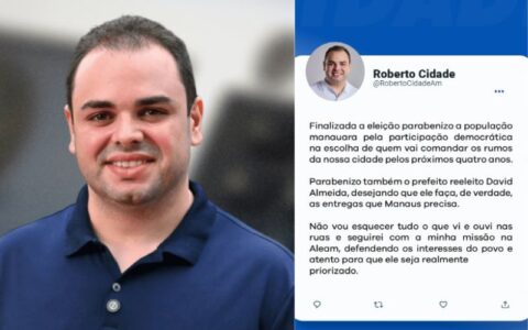 Roberto Cidade parabeniza reeleição de David Almeida em postagem de rede social