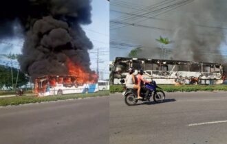 Ônibus do transporte público pega fogo na Torquato Tapajós