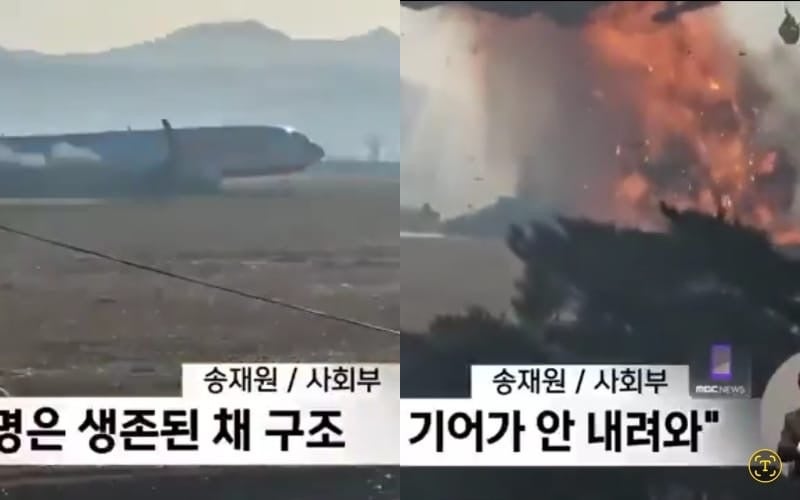 Avião da Coreia do Sul colide com muro e pega fogo