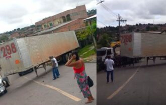 Baú de carreta se desprende e atinge casa na zona Leste