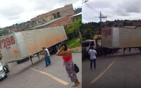 Baú de carreta se desprende e atinge casa na zona Leste