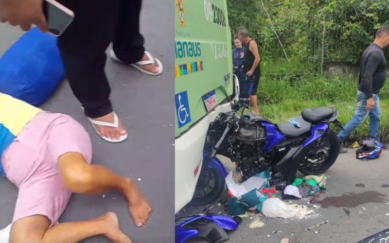 Foto: Reprodução / redes sociais Acidente grave: Idosa morre após moto bater na traseira de ônibus em Manaus