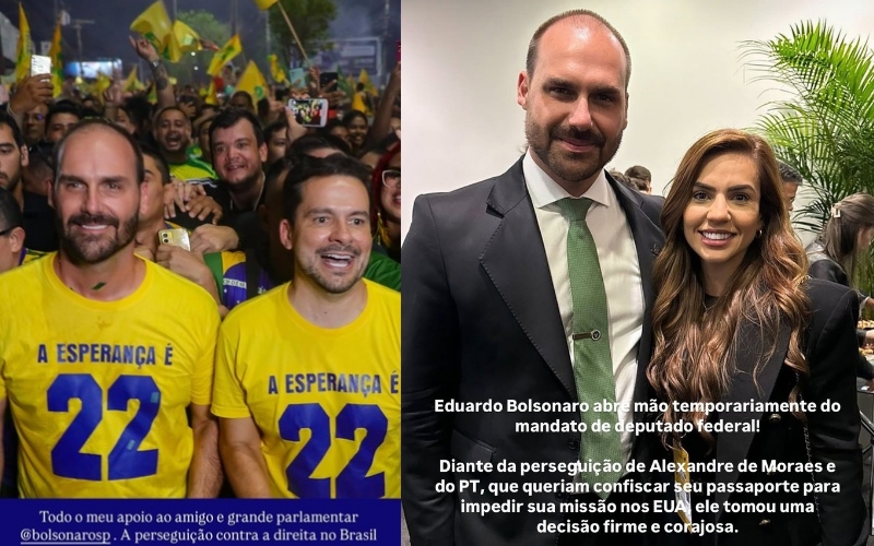 - Foto: (Reprodução/Redes sociais @capitaoalbertoneto/ @deboramenezesm) ‘Ditadura’, dizem parlamentares do AM sobre licença de Eduardo Bolsonaro