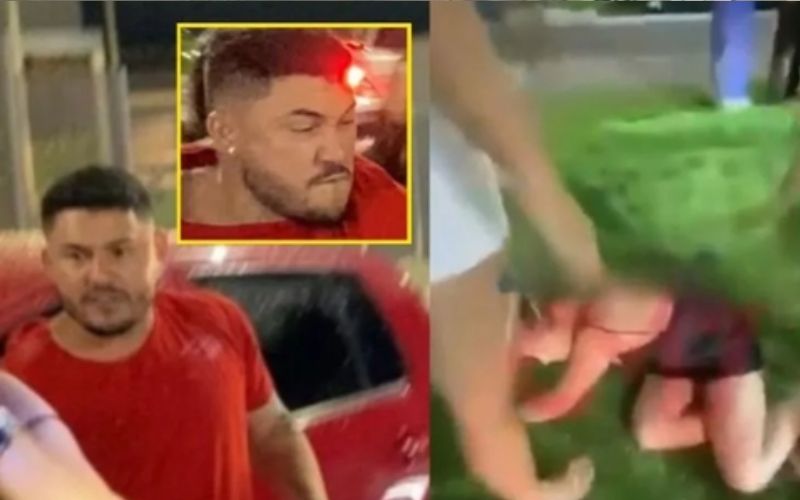 (Foto: Reprodução/Vídeo gravado por testemunhas) Homem pediu ajuda de amigos para agredir mulheres; um já foi identificado pela polícia