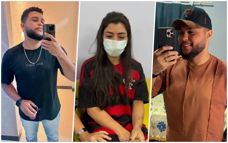 O cantor e a vítima (ao centro da imagem) mantinham um relacionamento amoroso (Fotos: Reprodução/Instagram/@adrianemagalhaes.adv e @@dieguin_damasceno) Cantor é denunciado por agressão à esposa em Manaus; vítima perdeu três dentes