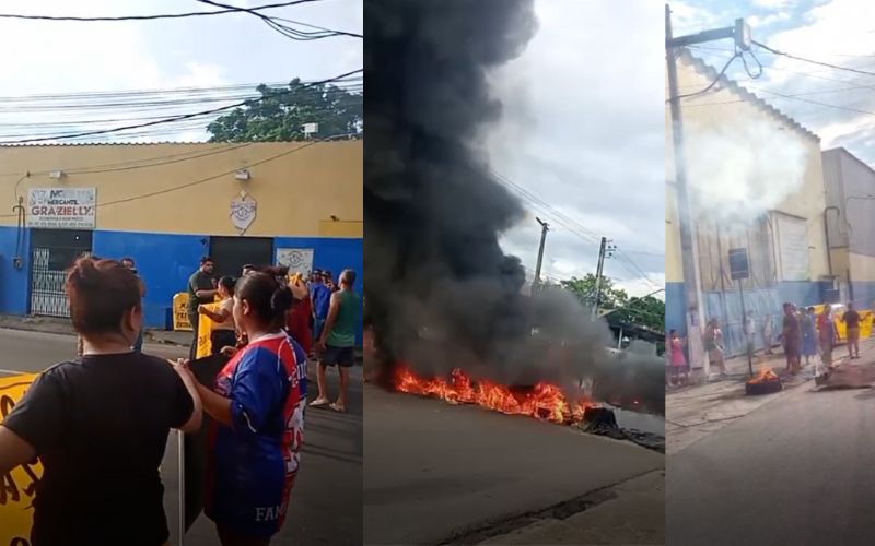 Foto: Reprodução / redes sociais Moradores do Mauazinho protestam por conta de desabamentos de casas