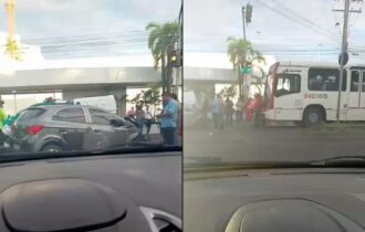 Acidente entre carro e micro-ônibus bloqueia Av. André Araújo e causa lentidão em Manaus