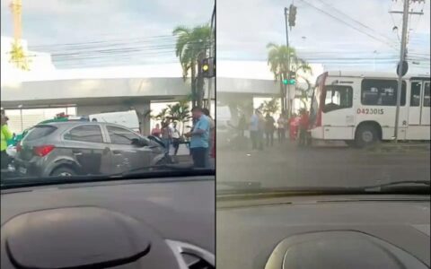 Acidente entre carro e micro-ônibus bloqueia Av. André Araújo e causa lentidão em Manaus