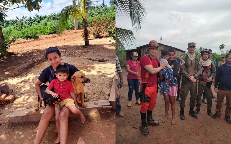(Foto: CBAM/Divulgação & Arquivo Pessoal) Criança desaparecida passa a noite na mata e é encontrada ao lado de cães protetores