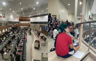 Professores protestam na CMM contra mudanças na previdência municipal