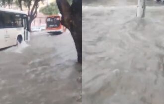 Chuva forte alaga ruas do Centro de Manaus; veja vídeos