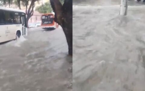 Chuva forte alaga ruas do Centro de Manaus; veja vídeos