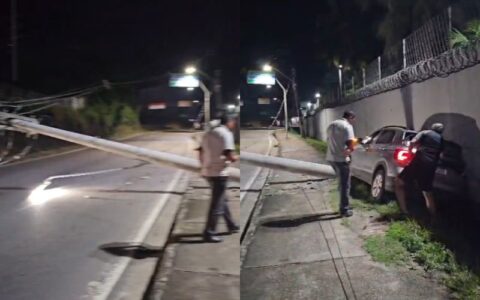 carro-derruba-poste-e-provoca-