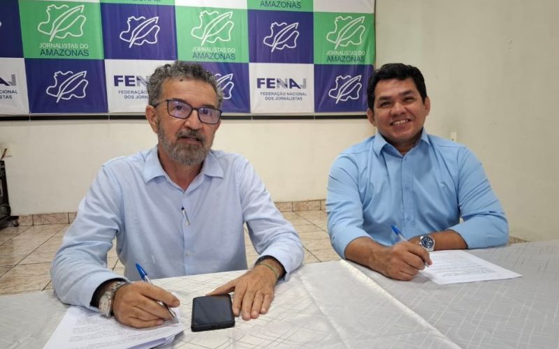 Os presidentes do SINJORAM, Wilson Reis e do IDHAM, psicólogo Helden Cláudio
