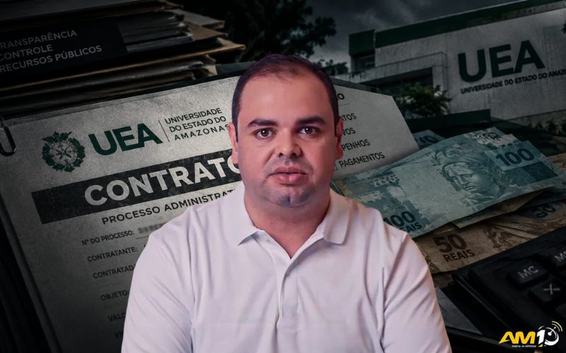 O vínculo da empresa dos irmãos com a UEA permaneceu ativo durante a atual administração e chegou a um valor global de quase R$ 8 milhões (Foto: Governo do Amazonas e Montagem/IA/Portal AM1)