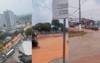 Rompimento de adutora alaga avenida e complica trânsito na Zona Oeste de Manaus