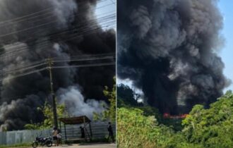 Incêndio atinge área de recicláveis e espalha fumaça no Puraquequara