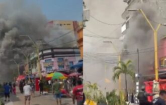 Incêndio atinge nove estabelecimentos e mobiliza bombeiros no Centro de Manaus